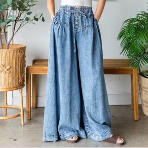 POL 🩵 125 Oli and Hali Mineral Wash Tencel Pintuck Wide Leg Jeans SR10